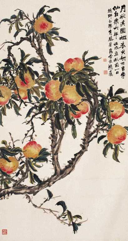 赵士鸿 壬戌（1922年）作 桃寿图 轴